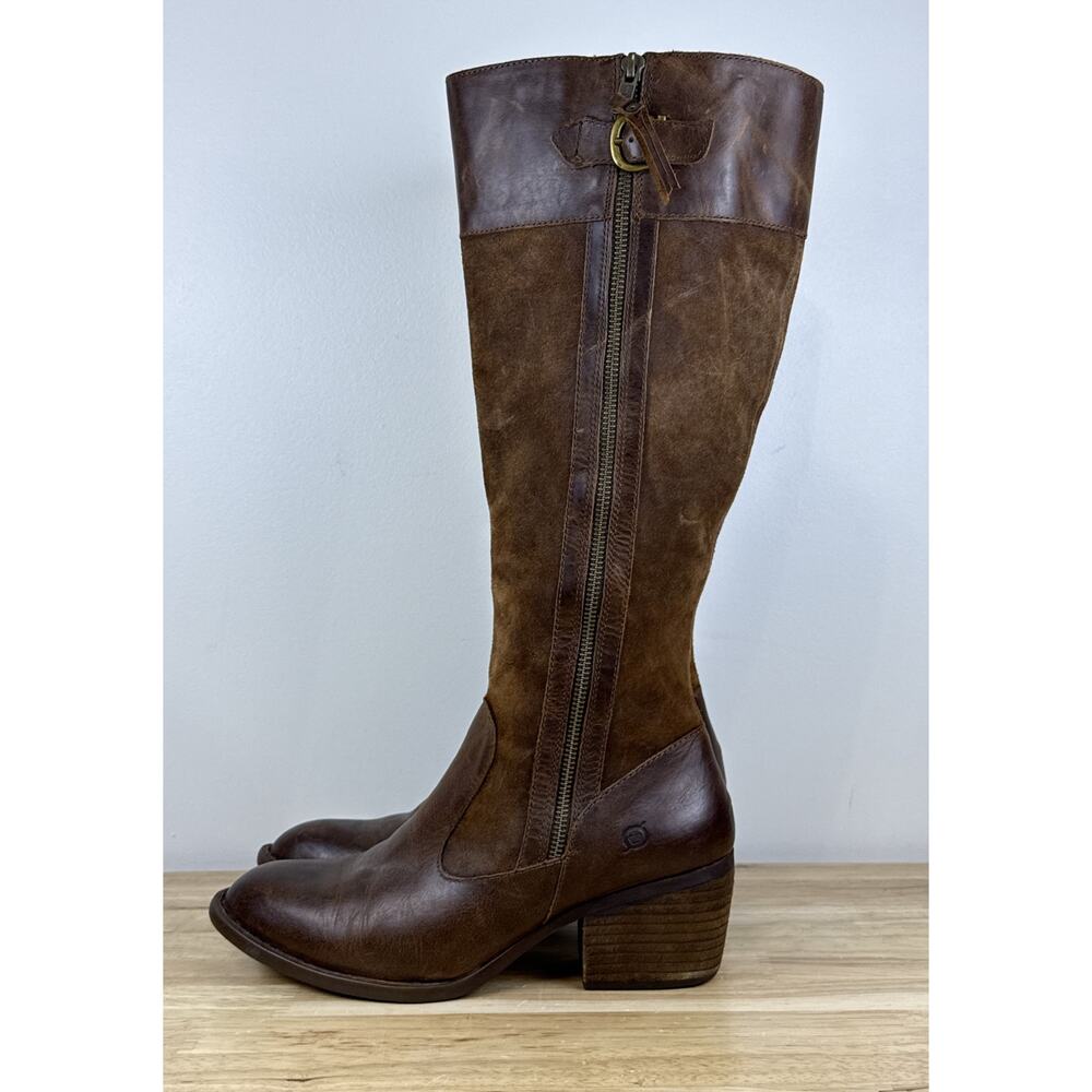 Ladies Born Tall Brown Handcrafted Distressed Leather Suede Riding Boot Sz 10M